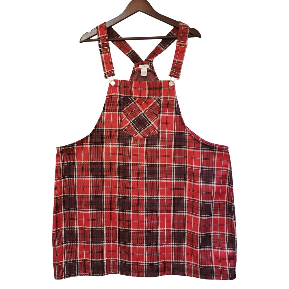 Rue+ Womens Plus 3X Red Plaid Overall Mini Dress Pinafore Bib Pocket Tartan